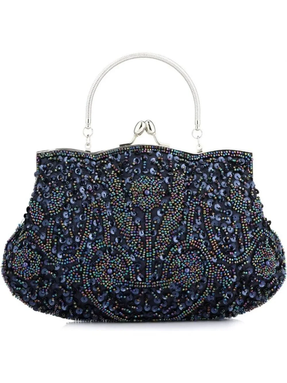 Elegant Beaded Sequin Flower Evening Clutch Bag - Large Handbag for Women